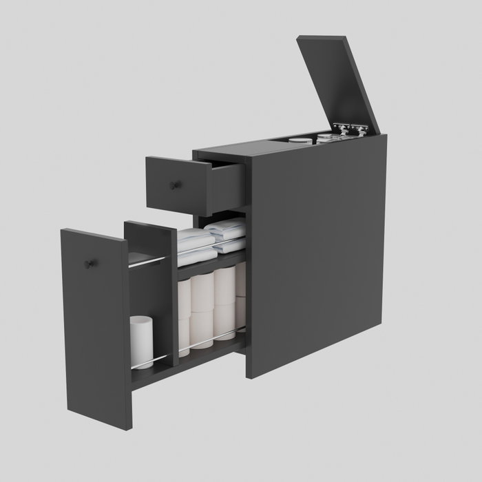 Hanah Home Armario de Baño Anthracite - Mueble Auxiliar con 2 Cajones y Estanterías, Melamina 18mm, 20x55x60 cm